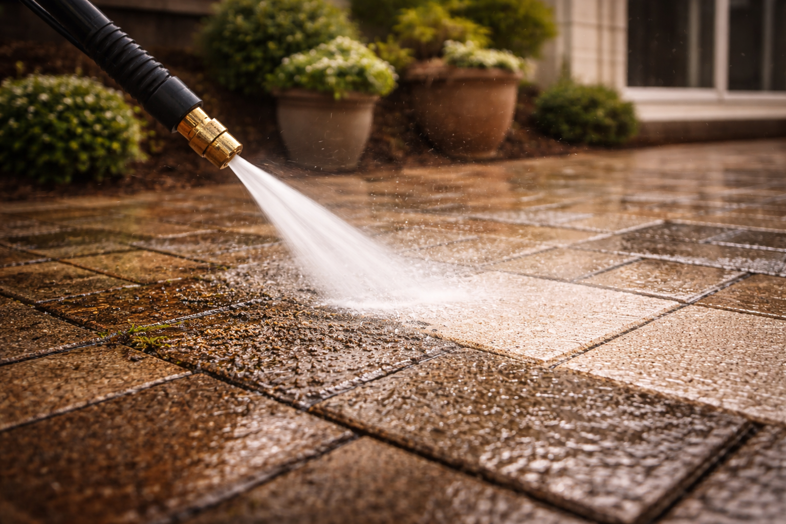 Pressure washing driveways and patios